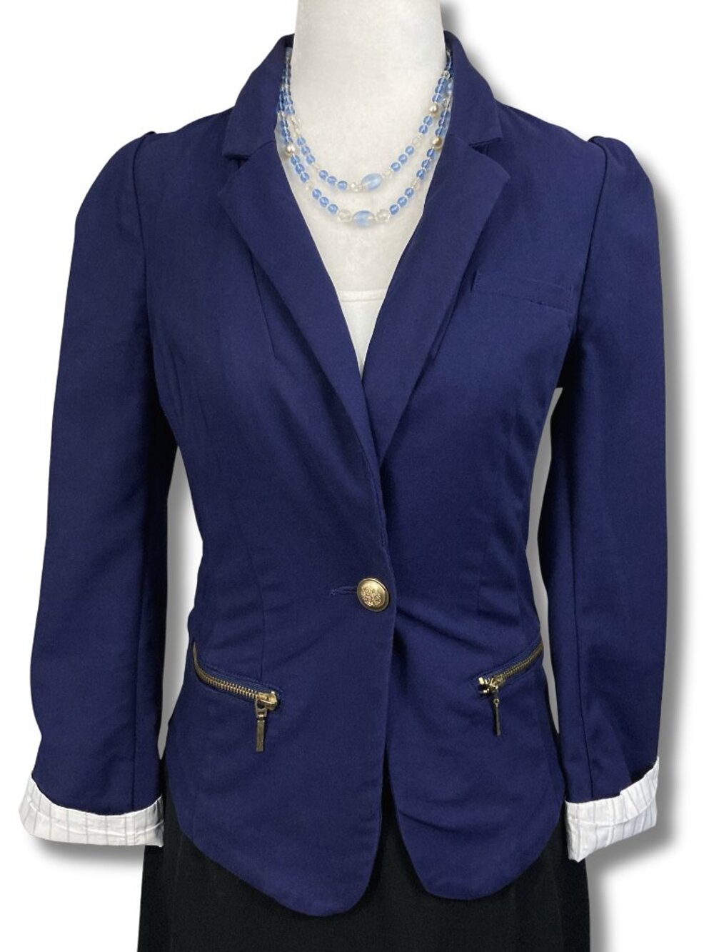 DYNAMITE Navy blue single-button blazer w/ aged gold tone hardware SMALL MEDIUM